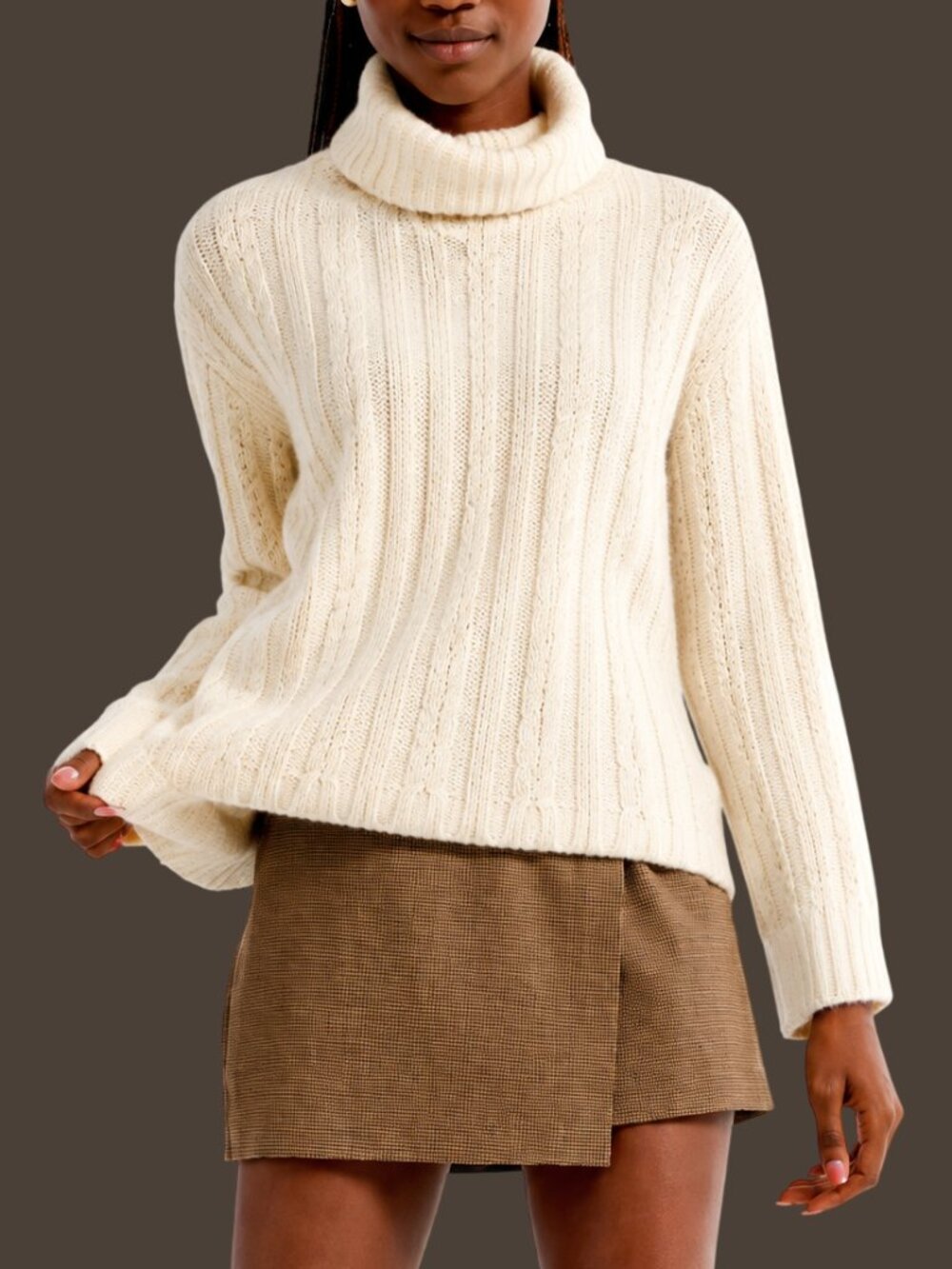 Abercrombie & Fitch Lambs Wool Blend Turtleneck Sweater Vintage Ivory Large